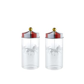 Alessi Circus Contenitore per spezie, Vetro Serigrafato, Banda Stagnata, Multicolore, 6 x 12.6 x 12.6