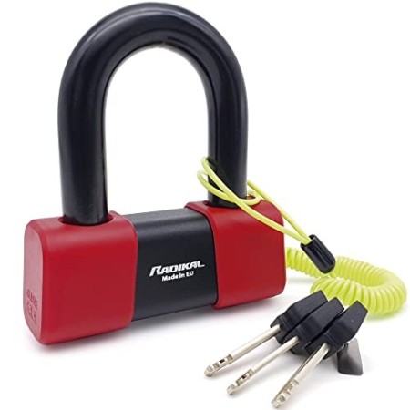 RADIKAL RK75 Lucchetto Antifurto Moto Bloccadisco Mini U, Sicurezza Premium Omologata Sra, Acciaio Cementato ø18, 48x75