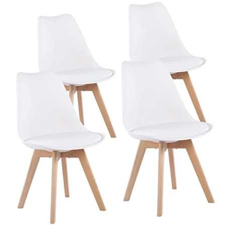 EGGREE Set di 4 Tulip Pranzo/Ufficio Sedia con Gambe in Faggio Massiccio, Sedie Senza Braccia Imbottita di Design per Il Massimo