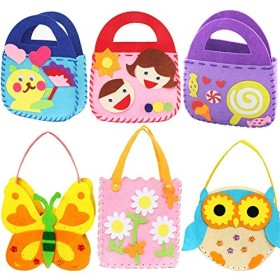 Dsaren 6 pacchi Kit da Cucito Fai da Te per Bambini attività Creative Mestieri Stoffa di Feltro Cucito Borsetta, 6 Modelli