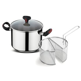 Lagostina 10248020922 Pentola Multicottura con Doppio Cestello, Coperchio in vetro forato, Alluminio, Argento, 22 cm, 5 Litri