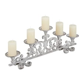 Relaxdays Portacandele Antico, a 5 bracci candelabro, Shabby Chic, vintage, HLP 20x59x9,5 cm, Bianco