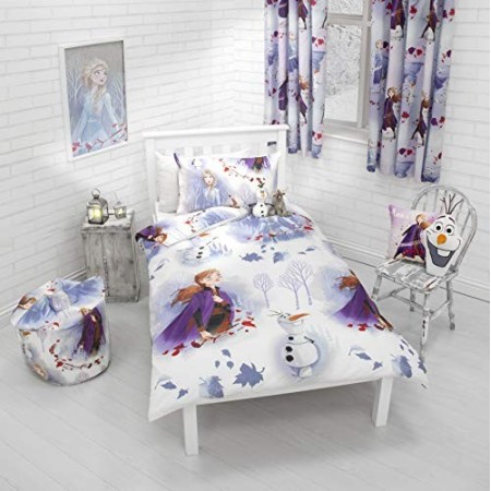 Frozen 2 - Copripiumino per letto singolo, reversibile, double-face, motivo: Anna, Elsa e Olaf, con federa, colore: Bianco