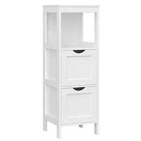 VASAGLE Armadietto da Terra in Legno per Il Bagno Comodino per Medicine Autoportante Mobile ad Angolo con 2 Cassetti Bianco BBC4
