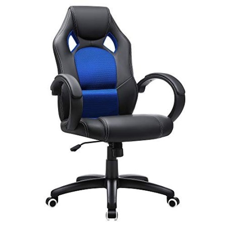 Songmics Poltrona Girevole Direzionale Ergonomica Da Ufficio, Finta_Pelle, Altezza Totale: 107-117 cm, Blu