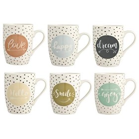 H&H Enjoy Set 6 Tazze Mug, Porcellana, Multicolore, 350 ml