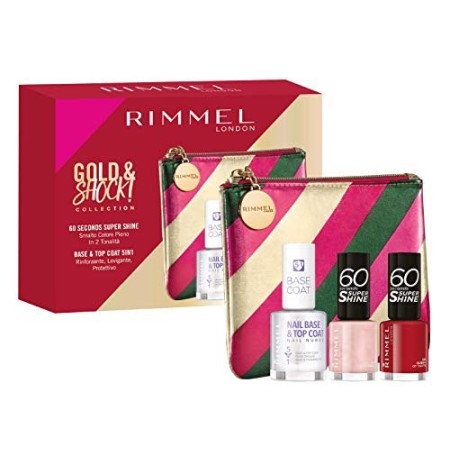 Rimmel London, Confezione Regalo Donna Gold & Shock Collection Nail Pink Kit, Pochette Metalizzata con Set Smalti 60 Seconds e N
