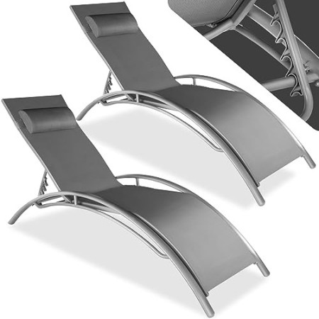 TecTake 800675 - Set di 2 Lettini Prendisole, Morbido Poggiatesta, Resistente alle Intemperie, Schienale Regolabile in 5 Posizio