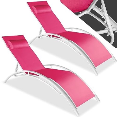 TecTake 800675 - Set di 2 Lettini Prendisole, Morbido Poggiatesta, Resistente alle Intemperie, Schienale Regolabile in 5 Posizio