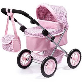 Bayer Design- Passeggino Trendy, Carrozzina per Bambole con Borsa, Colore Rosa con Motivo Leopardo, 13002AA