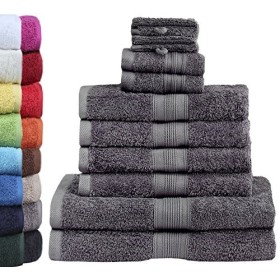 GREEN MARK Textilien - Set di 10 Asciugamani in Spugna di Qualità Premium, 100% Cotone, Grigio Antracite