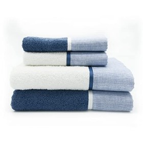 Creole Riga Asciugamani da Bagno, Cotone, Bianco/Blu, 1+1, 4 unità