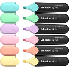Schneider Job 150 - Evidenziatore a colori pastello, turchese, menta, lilla, rosa, pesca, vaniglia, 6 pz