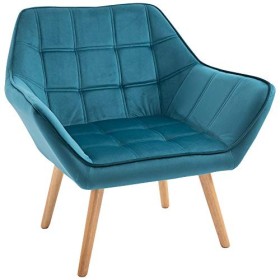 homcom Poltroncina dal Design Scandinavo in Legno e Velluto Color Petrolio, per Soggiorno o Ufficio, 79x69.5x72.5cm