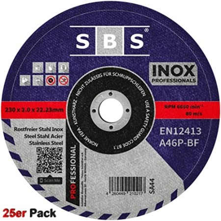 SBS - 25 dischi da taglio in acciaio inox, 230 x 2,0 mm, flessibili, per metallo