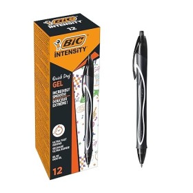 BIC Penne Nere Gel, Gel-ocity Quick Dry, Punta Media (0.7 mm), Confezione da 12 Penne, Fornitura per Cancelleria Scuola e Uffici