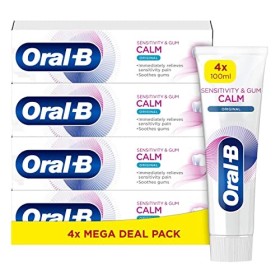 Oral-B Dentifricio Sensibilità e Gengive Calm, Donfezione da 4 Dentifrici da 100 ml, Spedito in Cartone Riciclato
