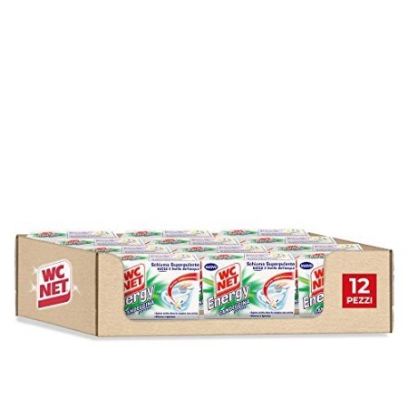 Wc Net Energy con Candeggina, Detergente Igienizzante in Polvere per WC, Schiuma Autopulente con Azione Sbiancante, 4 Buste x 12
