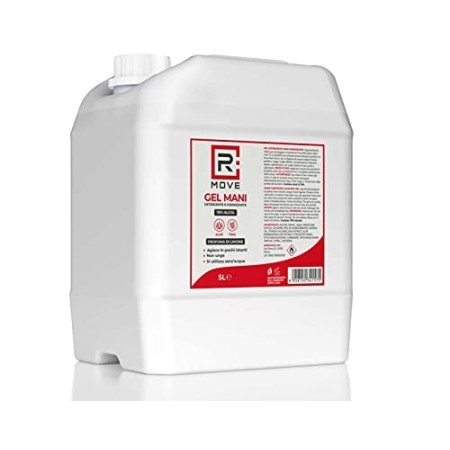 RMOVE gel igienizzante mani antibatterico 5 litri 70% ALCOL disinfettante mani profumato al limone arricchito con olii essenzial