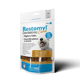 Innovet Restomyl Dentalcroc, Migliora l'alito. Controlla placca e tartaro dei cani - Confezione con busta da 150 g