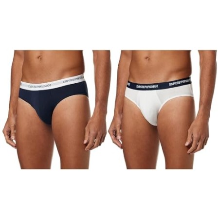 Emporio Armani Mens Knit 2 Pack Brie Slip, Multicolore (Bianco/Marine), M (Pacco da 2) Uomo
