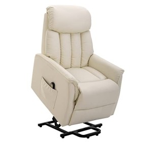 homcom Poltrona Relax Alzapersone con Telecomando, Reclinabile con Poggiapiedi Integrato, 80x94x104cm Crema