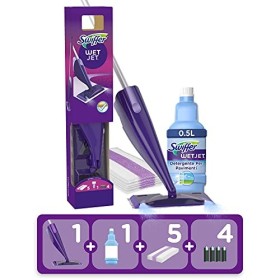 Swiffer WetJet Lavapavimenti, 1 Scopa Elettrica senza Fili, 1 Soluzione Detergente Liquida, 5 Panni, 4 Batterie Alcaline, Rimuov