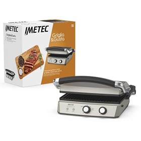 Imetec Griglia&Gusta Bistecchiera, Piastre Antiaderenti Removibili, Rivestimento Triplo Strato al Titanio Stone-Look, Grill con 