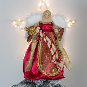 The Christmas Workshop 82000 - Puntale per Albero di Natale a Forma di Angelo, 30 cm, Colore: Rosso/Oro