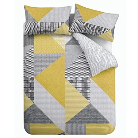 Catherine Lansfield Larsson Geo Easy Care - Set copripiumino per letto king size, colore: ocra