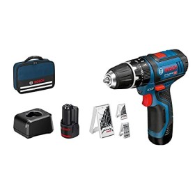 Bosch Professional Sistema Trapano Avvitatore con Percussione GSB 12V-15, Ø Legno Max 19 mm, Batteria 2x2.0 Ah e Caricabatterie