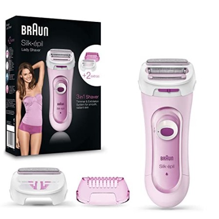 Braun Silk-épil LS5-360 Rasoio Elettrico con Cavo a Corrente, Rifinitore e Sistema Esfoliante 3in1 con 2 Accessori, Rosa