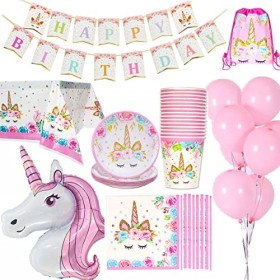 Jolily Decorazioni Compleanni Unicorno Pacco 16 Ospiti, 1* Tovaglia Copertina 16* Tazze 16* Piatti 16* Tovaglioli, 1* Buon Compl