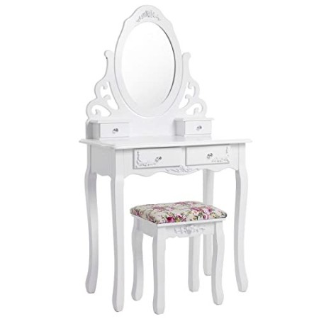 Songmics Specchiera Tavolo Cosmetici Vanity toeletta, 75 x 40 x 139 cm, Legno
