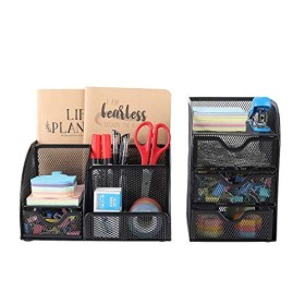 Set da scrivania in rete, contenitore multifunzione per cancelleria, cestini organizer e mini cassettiera con 3 cassetti, per fo