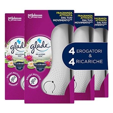 Glade Sense&Spray con Ricarica, Fragranza Relaxing Zen, Formato Scorta, 1 Confezione con 4 Erogatori e 4 Ricariche