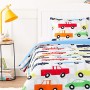 AmazonBasics - Set copripiumino per bambini, in microfibra, motivo: automobili- 100 x 135 cm + 40 x 60 cm