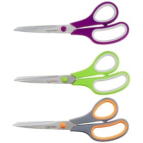 AmazonBasics - Forbici con impugnatura morbida e lame in titanio, 20 cm, confezione da 3