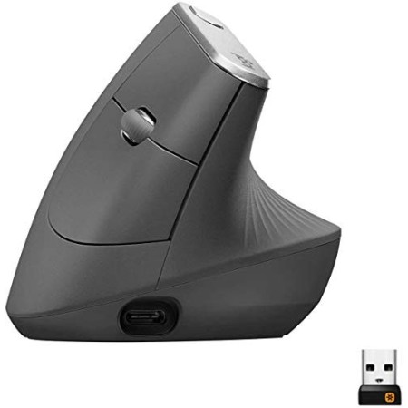Logitech MX Mouse Verticale Wireless Ergonomico, Multi-Dispositivo, Bluetooth o 2.4 GHz Ricevitore USB Unifying, Rilevamento Ott