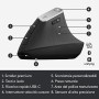 Logitech MX Mouse Verticale Wireless Ergonomico, Multi-Dispositivo, Bluetooth o 2.4 GHz Ricevitore USB Unifying, Rilevamento Ott