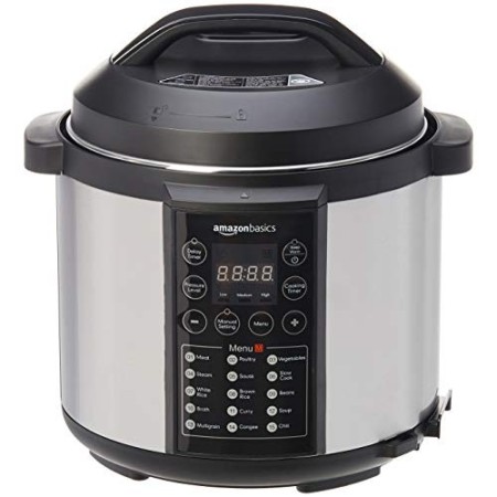 AmazonBasics - Vaporiera elettrica multiuso 23 in 1, 5,5 litri, 1.000 W, in acciaio inossidabile spazzolato, con ricettario incl