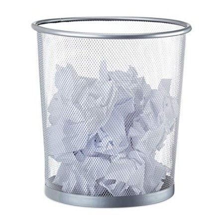 Relaxdays Cestino gettacarte in Metallo da Ufficio pattumiera a Rete Porta-rifiuti Ø 26 cm Alto 27,5 cm Argento