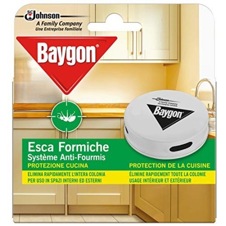 Baygon Esca Insetticida Formiche Pronta all'Uso, Protezione Cucina 30 g - Confezione da 1 Esca per Uso in Spazi Interni ed Ester