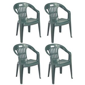 PROGARDEN Diva 4 Pz Poltrona Sedia Piona in Dura Resina di plastica Verde impilabile con braccioli per casa Giardino Bar sagra C