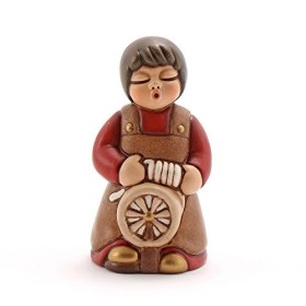 THUN® - Donna Tessitrice con Arcolaio - Versione Rossa - Statuine Presepe Classico - Ceramica - I Classici