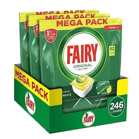Fairy Original Tutto in Uno Limone, 246 Capsule, Pastiglie per Lavastoviglie, Efficaci Anche Sul Grasso Incrostato