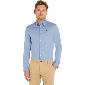 Tommy Hilfiger Original Stretch Camicia Casual, Blu (Lavender Lustre 556), L Uomo