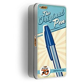 BIC Penne a Sfera, Cristal Edizione Limitata 70° Anniversario, Set Cancelleria con Astuccio in Metallo Riutilizzabile, Colori A