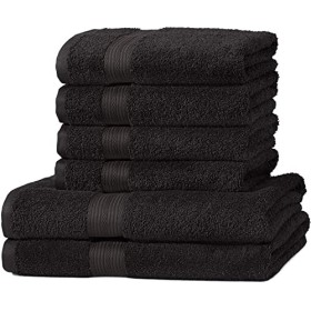 Amazon Basics AB Fade Resitant, 100% Cotone, Nero, 2 Corpo & 4 Mani