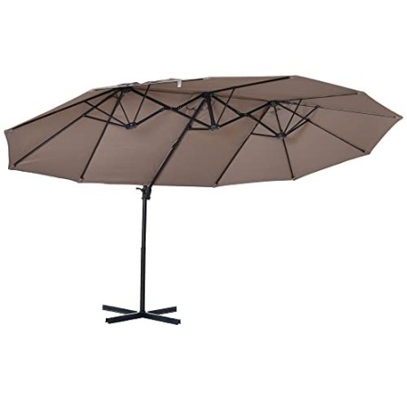 Outsunny Ombrellone Doppio in Acciaio e Poliestere Anti-UV Impermeabile con Manovella, Colore: Marrone, 270 x 440 x 250cm